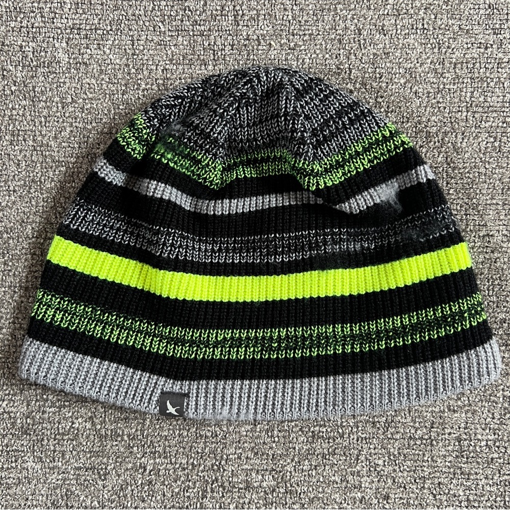 🟢 3 for $15 Bundle | Eddie Bauer neon and grey striped beanie hat cap